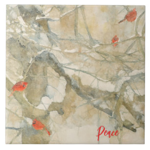 Carreau Cardinaux à l'aquarelle dans la neige