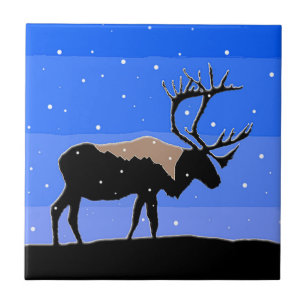 Carreau Caribou en hiver - Art original de la faune