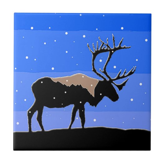 Carreau Caribou en hiver - Art original de la faune (Devant)