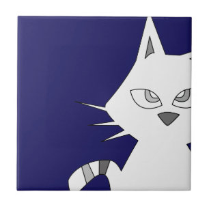 Carreau Caricature de chat blanc sur bleu