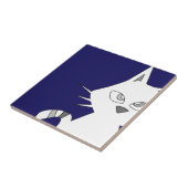 Carreau Caricature de chat blanc sur bleu (Côté)