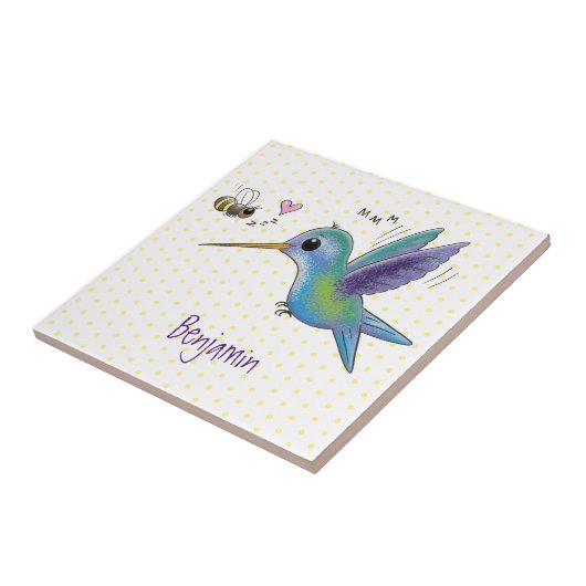 Carreau Caricature de colibri d'abeille mignonne (Côté)