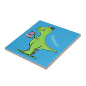 Carreau Caricature de dinosaure vert t rex (Côté)
