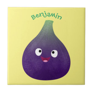 Carreau Caricature de fruits mauve joyeux aux figues