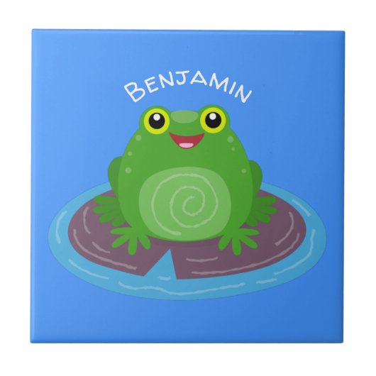 Carreau Caricature de grenouille verte mignonne (Devant)