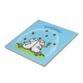Carreau Caricature de moutons mignons amis et papillons (Côté)
