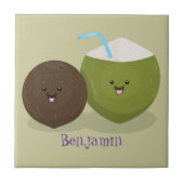 Carreau Caricature de noix de coco kawaii joyeux (Devant)