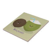 Carreau Caricature de noix de coco kawaii joyeux (Côté)