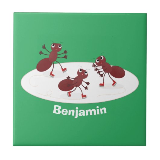 Carreau Caricature de patinage sur glace de Happy red four (Devant)