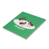 Carreau Caricature de patinage sur glace de Happy red four (Côté)