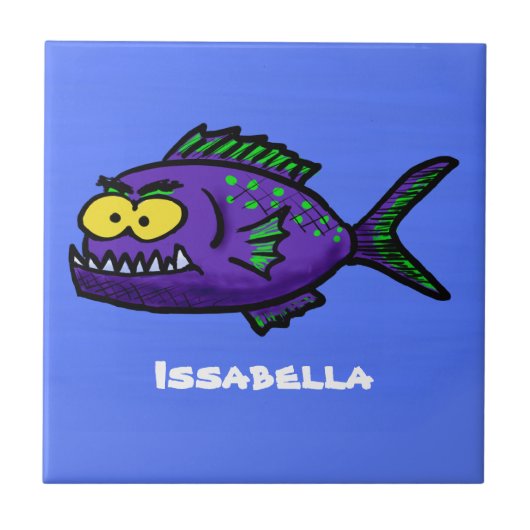 Carreau Caricature de poisson de Piranha (Devant)