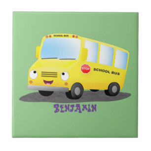 Carreau Caricature du bus scolaire jaune joyeux
