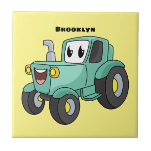 Carreau Caricature joli tracteur vert joyeux