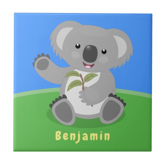 Carreau Caricature joyeux koala agitant (Devant)