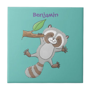 Carreau Caricature pour bébé au raton laveur joyeux