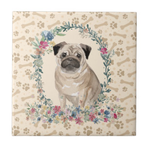 Carreau Carlin Chien Empreinte de patte Floral Cute Beige