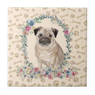 Carreau Carlin Chien Empreinte de patte Floral Cute Beige