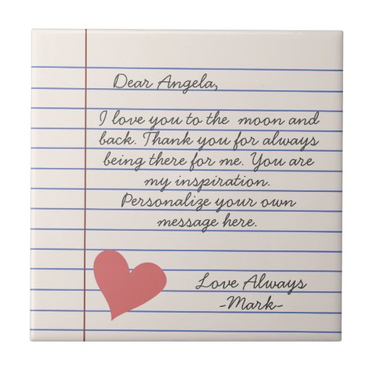 Carreau Carnet lettre d'amour manuscrite ou message (Devant)