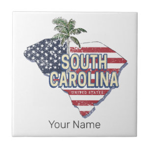 Carreau Caroline du Sud États-Unis Carte Retro Vintage USA