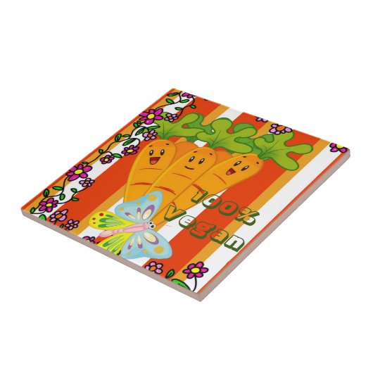 Carreau Carottes en céramique, Orange Stripe, 100% Vegan (Côté)