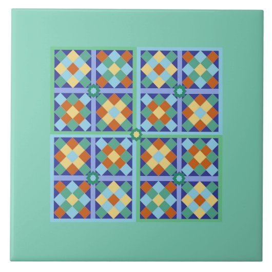 Carreau Carré en tuiles marocaines en bleu turquoise or te (Devant)