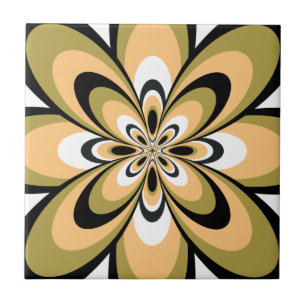 Carreau Carreau, Fleur abstraite 4, Olive, Beige, Noir