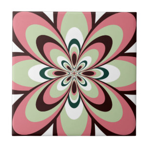 Carreau Carreau, Fleur abstraite 4, Rose, Marron, Vert cla