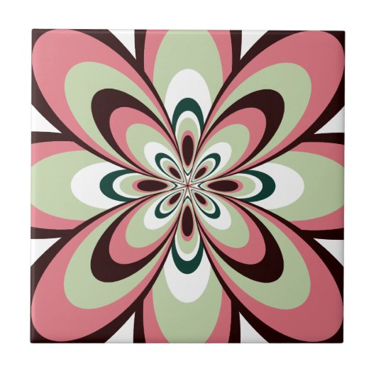 Carreau Carreau, Fleur abstraite 4, Rose, Marron, Vert cla (Devant)