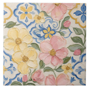 Carreau Carrelage à motif floral à peinture à l'huile médi