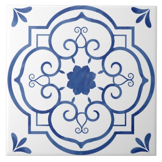Carreau Carrelage à motifs floraux bleu décoratif (Devant)