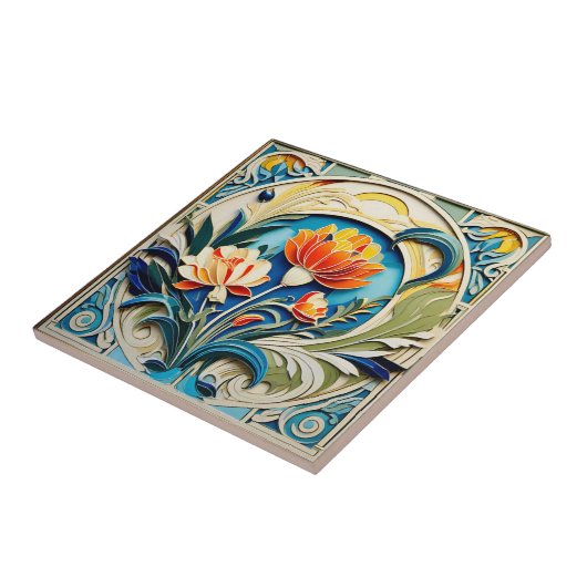 Carreau Carrelage Art Déco en céramique Fleurs Lumineuses (Côté)