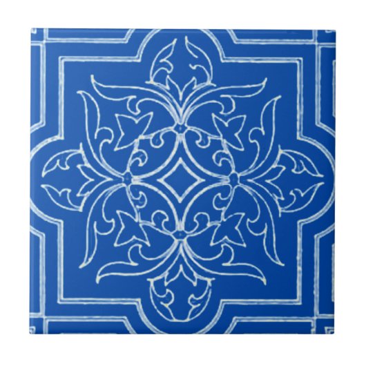 Carreau Carrelage Art nouveau bleu cobalt (Devant)
