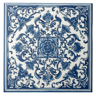 Carreau Carrelage bleu & blanc classique, Floral, Art chin