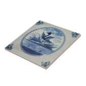Carreau Carrelage bleu Delft - Canard dans l'eau (Côté)
