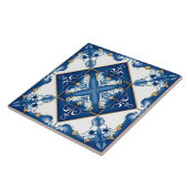 Carreau Carrelage bleu espagnol méditerranéen en céramique (Côté)