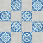 Carreau Carrelage bleu et blanc complexe avec motif floral