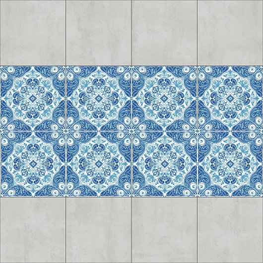 Carreau Carrelage bleu et blanc complexe avec motif floral