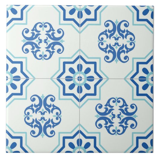 Carreau Carrelage bleu géométrique (Devant)