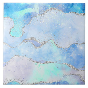 Carreau Carrelage bleu pastel d'inspiration marbre