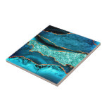 Carreau Carrelage bleu turquoise en marbre brillant Aqua T<br><div class="desc">Carreaux en céramique avec Agate Turquoise Blue Gold Parties scintillant Marbre Aqua Turquoise Geode Cadeau personnalisé - ou Ajouter votre nom / texte - Faites votre cadeau spécial! Redimensionnez et déplacez ou retirez / ajoutez du texte / des éléments avec l'outil Personnalisation ! Conception par MIGNED ! S'il vous plaît...</div>