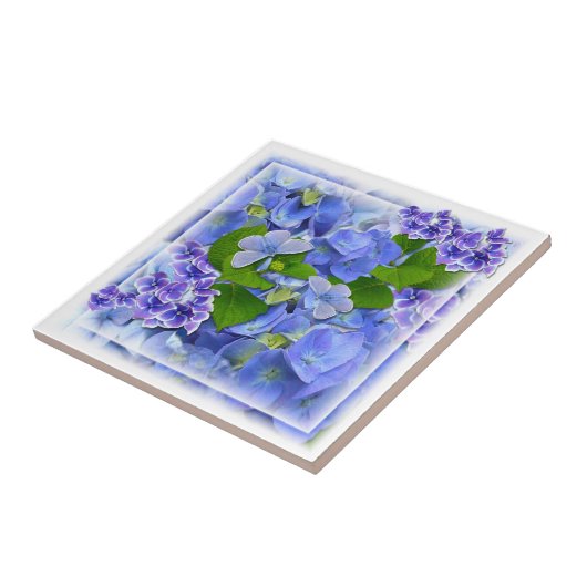 Carreau Carrelage Blue Hydrangeas et Butterflies (Côté)