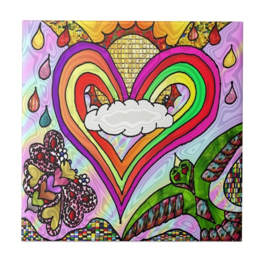 Carreau Carrelage cardiaque en arc-en-ciel psychédélique d (Devant)