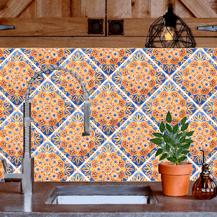 Carreau Carrelage céramique géométrique bleu et orange