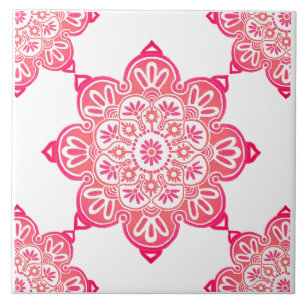 Carreau Carrelage céramique rouge médaillons arrière cuisi