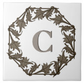 Carreau Carrelage - Cercle de Feuilles avec Monogramme (Devant)