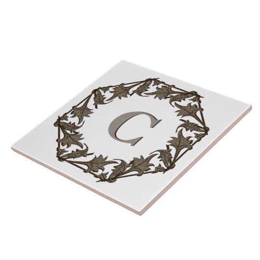 Carreau Carrelage - Cercle de Feuilles avec Monogramme (Côté)