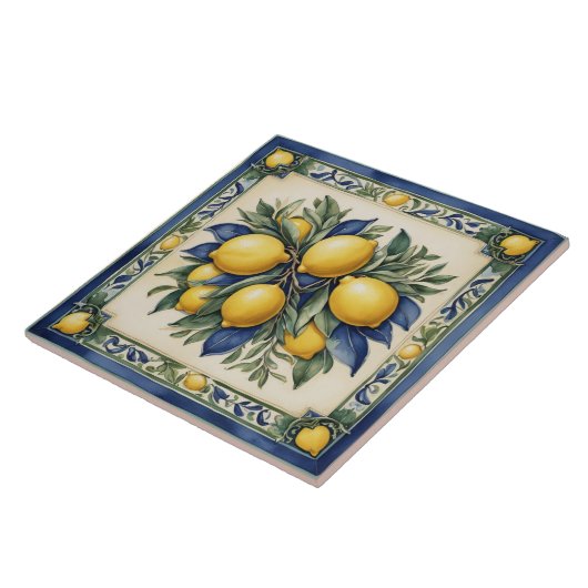 Carreau Carrelage citron italien bleu Majolica (Côté)