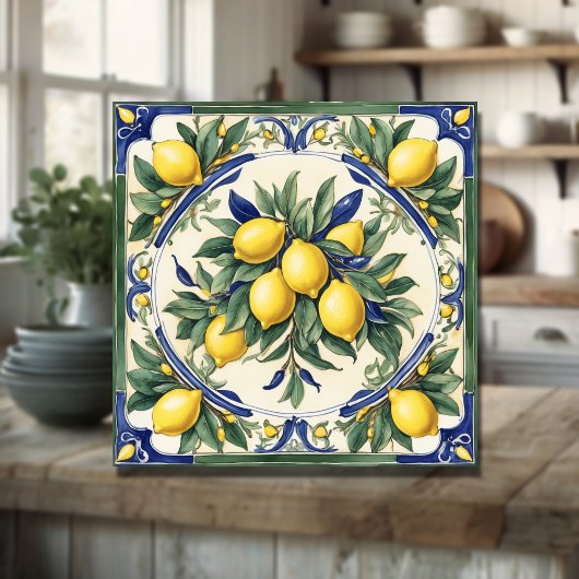 Carreau Carrelage citron italien bleu Majolica