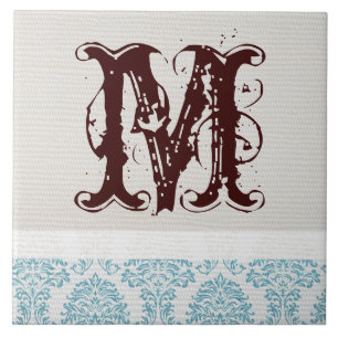 Carreau Carrelage d'affichage du monogramme Damask Filigre