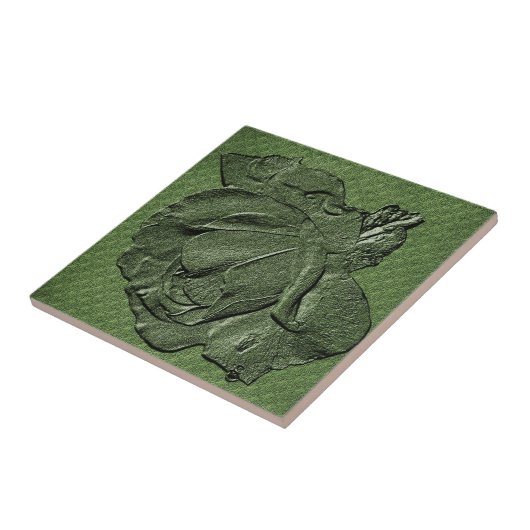 Carreau Carrelage d'art Rose vert texturé (Côté)